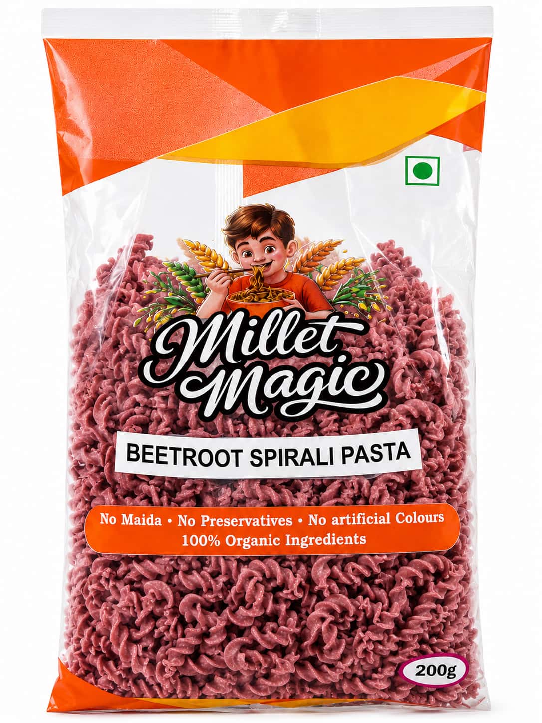 Millet magic beetroot  spiral  pasta 